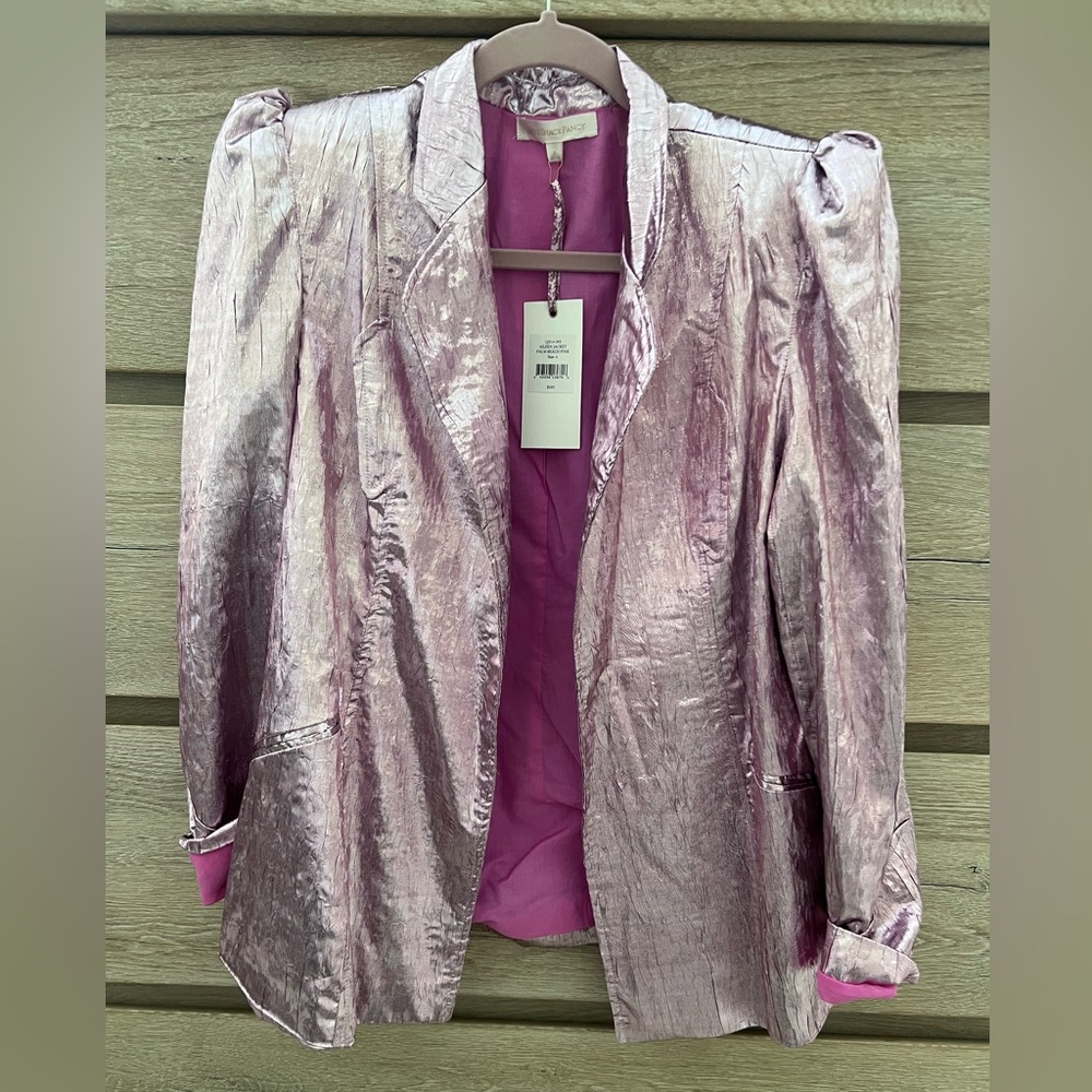 Loveshack Fancy Metallic Pink Puff Sleeveve Jacket Coat $595 size 4 NWT SOLD OUT
